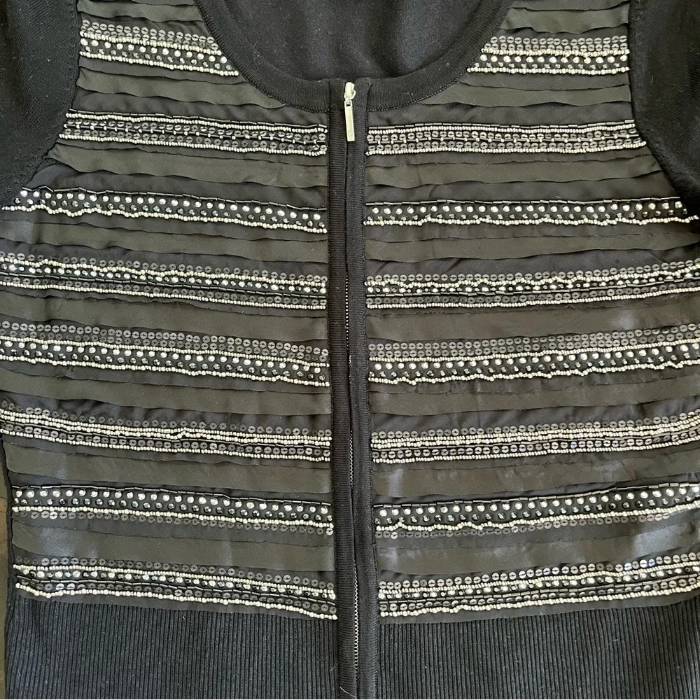 White House Black Market Beaded Zip Cardigan